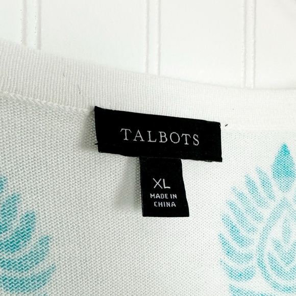 1X TALBOTS PAISLEY 3/4 SLEEVE CARDIGAN WHITE/TEAL - Picture 3 of 9